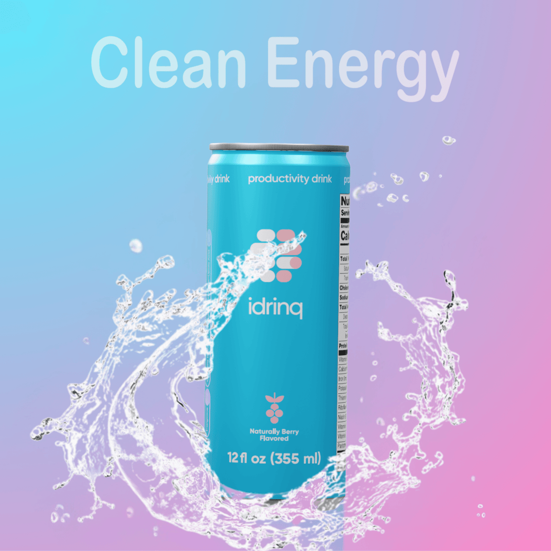 Idrinq Berry can in a water splash