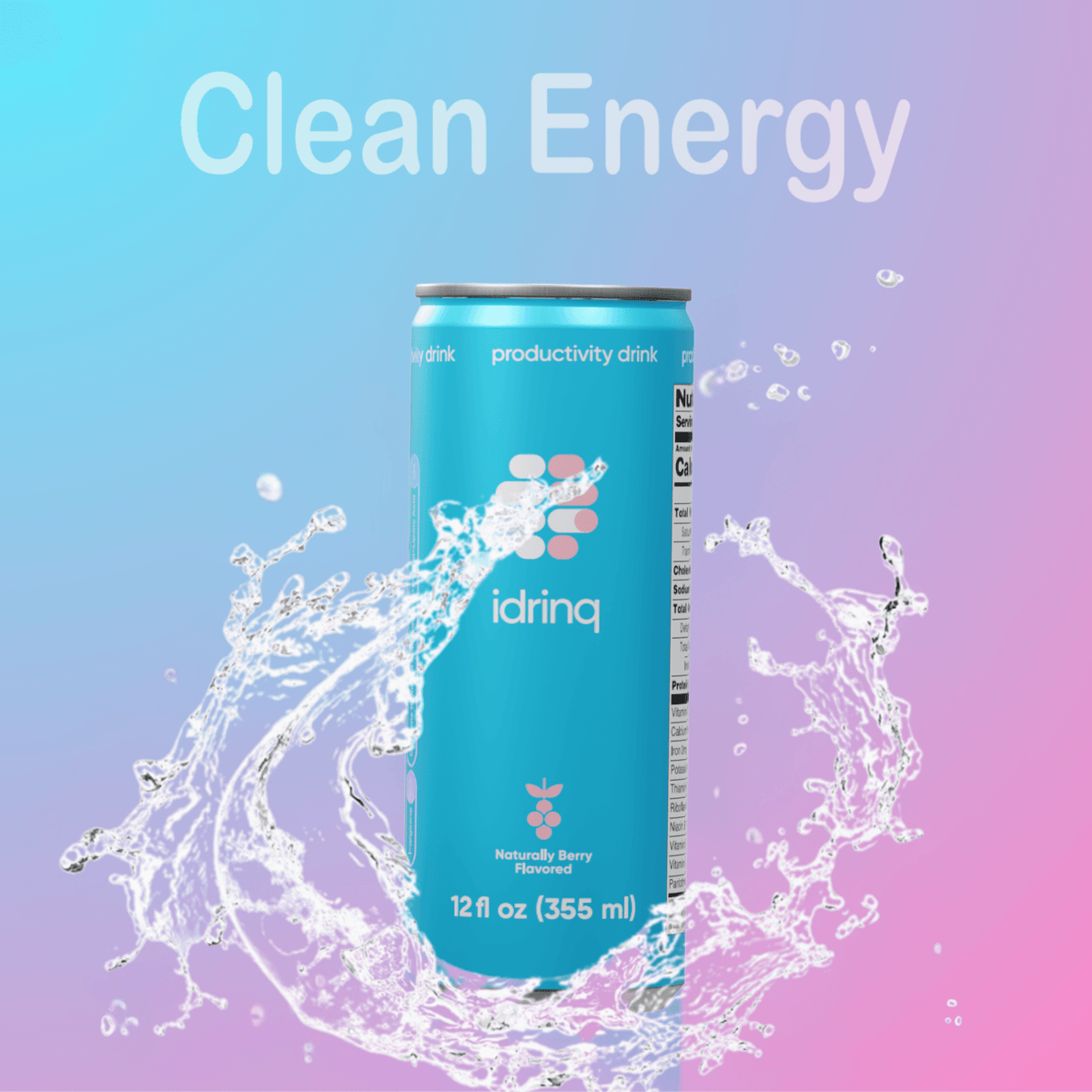 Idrinq Berry can in a water splash